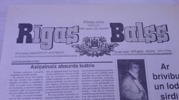 The Voice of Riga newspaper, used in the show.